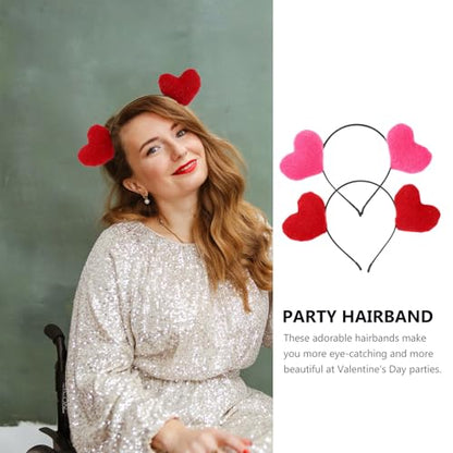 LABRIMP 2pcs Valentine’s Day Heart-shaped Hairband Set, Spring Antenna Headband Props for Women, Red and Magenta Party Headwear Accessories