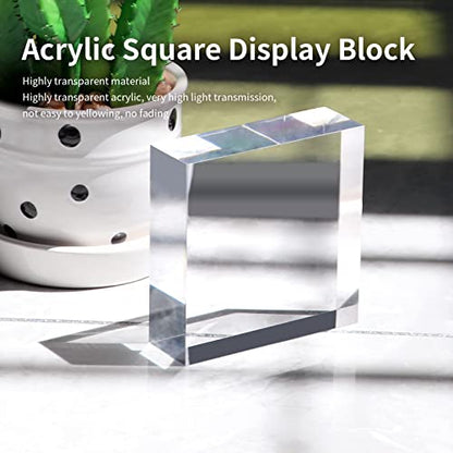 Acrylic Square Display Block, 2 Pieces 3 x 3 x 1 Inches Edge Polished Clear Display Pedestal Display Base