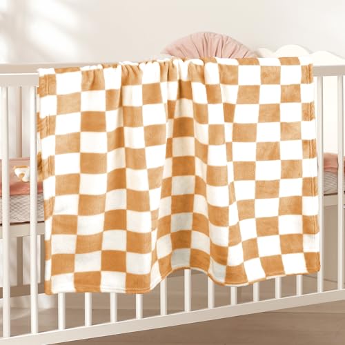 GreatBba Plush Checkered Baby Blanket for Boys Girls Nursery, 30"*40" Warm Short Fleece Blanket Neutral for Infant Newborn, Small Fuzzy for Sleeping, Chenille Baby for Stroller (Orange&White) - color: Orange&white