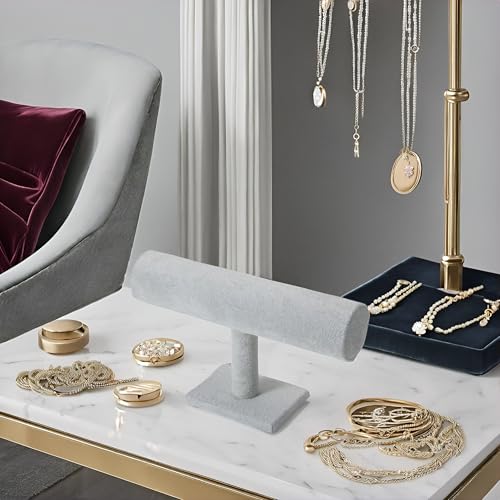 Jewelry Bracelet Storage Display Chain Watch T-Bar Rack Organizer Hard Stand Holder Jewelry Display Bracelet Display Velvet Grey Clour