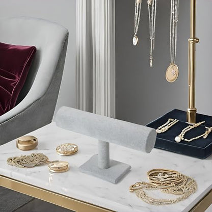 Jewelry Bracelet Storage Display Chain Watch T-Bar Rack Organizer Hard Stand Holder Jewelry Display Bracelet Display Velvet Grey Clour
