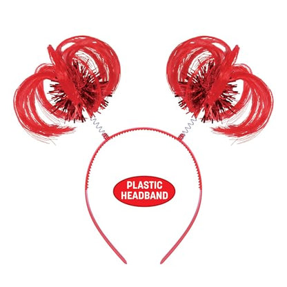 Beistle Red Ponytail Boppers – 2 Pack, Synthetic Hair Headband Accessories with Metallic Fringe, Spirit Headwear for Costume Styling, Themed Party Events, Photo Booth Props, and Novelty Wear