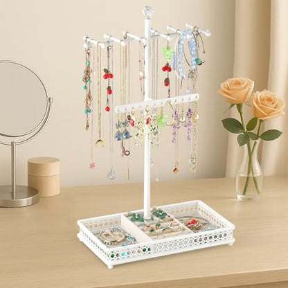 Meangood Jewelry Organizer Stand, 15.6" H Jewelry Tree Display Holder Stand for Bracelets Necklaces Earrings Rings, Gift for Women Girls (White) - color: White
