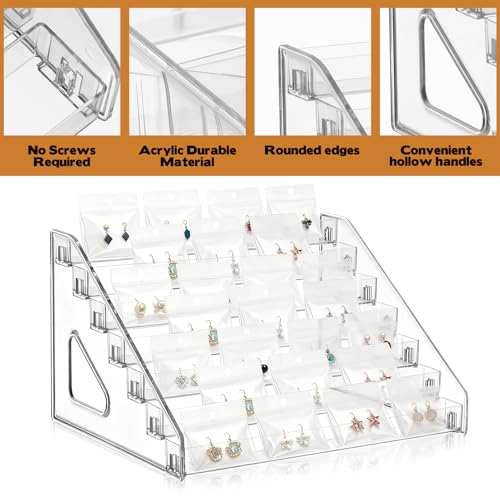 2 Pack 7 Tier Earring Display Stand Acrylic Earring Holder Organizer Holds 4 Pairs of Earrings in One Row Retail Detachable Jewelry Card Stand for Selling Vendors Jewelry Display Earring Rack