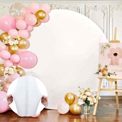 7.2 FT White Round Backdrop Cover, Double-Sided Circle Fabric Photo Background with Zipper for Photography Party Birthday Wedding Baby Shower Home Decorations (Elastic) - size: 7.2FT