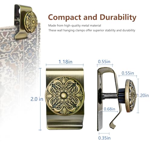 Tapestry Wall Hanging Clamps 4 Pack 1.2x2.0 Textile Art Decoration Hangers Metal Clips for Hanging Rugs Carpet Display (Bronze) - color: Bronze