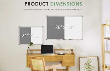 Combination Magnetic Whiteboard & Fabric Board,Dry Erase Board Bulletin Board 36x24inches Combo Vision Board for Wall,Home,School,Office - color: Grey-vertical, size: 36"W x 24"H