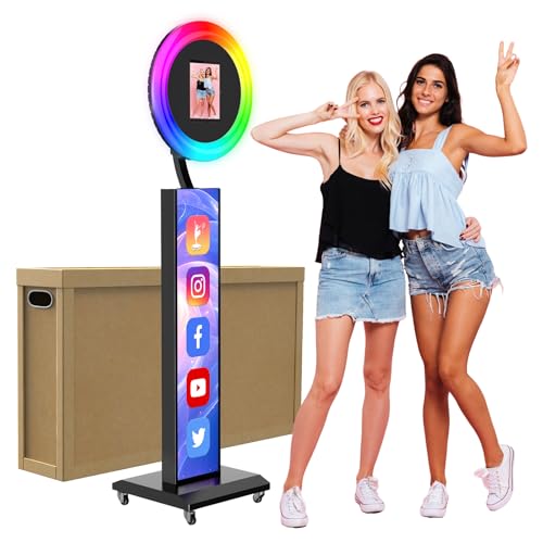 JIYANG Portable Photo Booth Compatible with Any Ipad,Photo Booth Stand Shell with ChackTok PhotoBooth VIP Member and Flight Case,Free Custom Logo,Perfect for Parties,Wedding and Events,Honeycomb Case - color: Black, size: Honeycomb