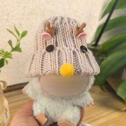 Miniature Deer-Themed Knit Beanie for 14-20cm Art Figures - Winter Aesthetic Antler Cap for Figurine Curation - color: 016