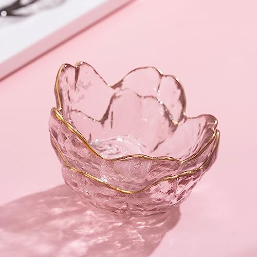 4 Pack Sakura Sauce Dishes Set, Pink Cherry Flower Crystal Glass Appetizer Plates Dipping Bowls Tasting Dishes Serving Dish Seasoning Saucers Bowl Little Bowls Ice Cream Snack Sushi Soy Condiment Dish - color: Glass Sakura Gold Rim