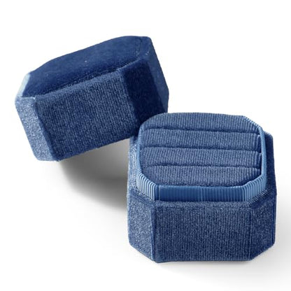 3 Slots Ring Box Velvet Ring Gift Box Wedding Day For Proposal, Engagement, Wedding, Mother's Day, Valentine's Day (Blue) - color: Blue
