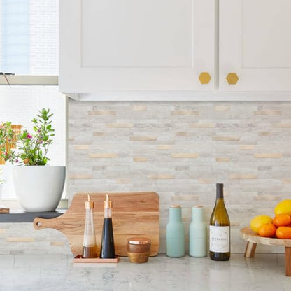 STICKGOO Peel and Stick Backsplash, PVC Wall Tiles Stick on Backsplash for Kitchen(1 Sheet, Beige with Metal Gold) - color: Beige with Metal Gold