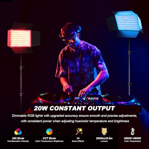 2Pack RGB LED Video Light Kit 12.6in with Barn Door, RGB Photography Light 20W/2500~8500K/14 Effect/2000lux@0.5m LED Panel Light Kit with Light Stand for Gaming Streaming Zoom YouTube Photography