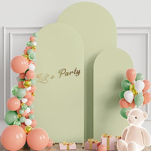 Wokceer Set of 3 Wedding Arch Cover Spandex Fitted Wedding Arch Stand Covers Round Top Chiara Arch Backdrop Stands Cover for Birthday Party Ceremony Banquet Decoration 4ft,5ft,6ft Sage Green - color: Light Sage Green, size: 4FT, 5FT, 6FT