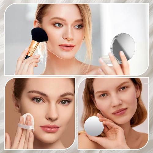2-Pack Refillable Loose Powder Container with Puff & Mirror - 0.17 oz Travel Portable Empty Makeup Compact with Mesh for Women Girls, Silver - color: Silver