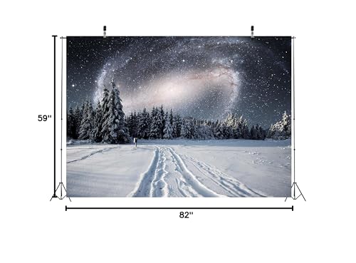 BELECO 7x5ft Fabric Winter Snowy Forest Night Photography Backdrop Galaxy Sky Stars White Snow Trees Wintry Scene Background for Christmas New Year Party Decorations Holiday Outdoor Photo Props - size: 7x5FT