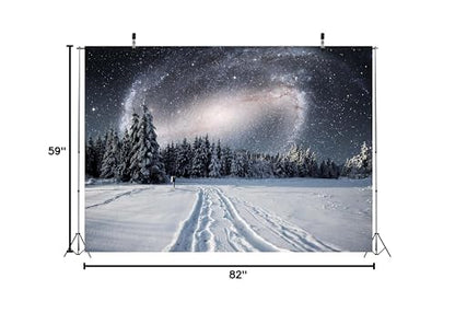 BELECO 7x5ft Fabric Winter Snowy Forest Night Photography Backdrop Galaxy Sky Stars White Snow Trees Wintry Scene Background for Christmas New Year Party Decorations Holiday Outdoor Photo Props - size: 7x5FT