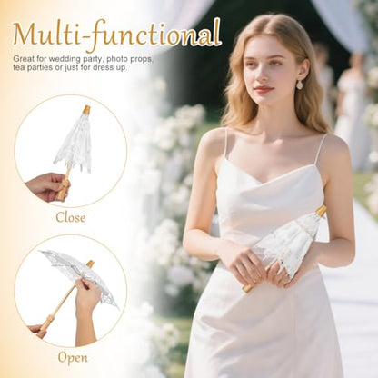 SOIMISS Wedding Lace Parasol Umbrella Vintage Embroidery Cotton Cloth Easy Open Close Handle Bridal Photo Props Lady Costume Accessory