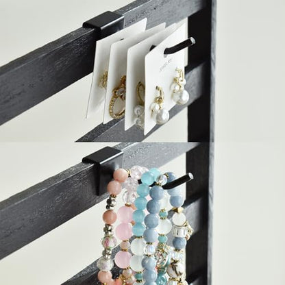 Ikee Design Wooden Jewelry Display Rack with 20 Removable Metal Hooks,Earring Card Display Stand,Jewelry Organizer,Earring Bracelet Organizer, Keychain Stand, Black Color - color: 1) Black
