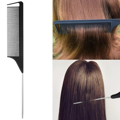 5Pcs Slick Back Brush Set with Topsy Tail Tool, Teasing Bristle, Rat Comb for Women & Girls Hair Styling, Flyaways Control and Edge Combing - BIACK - color: black