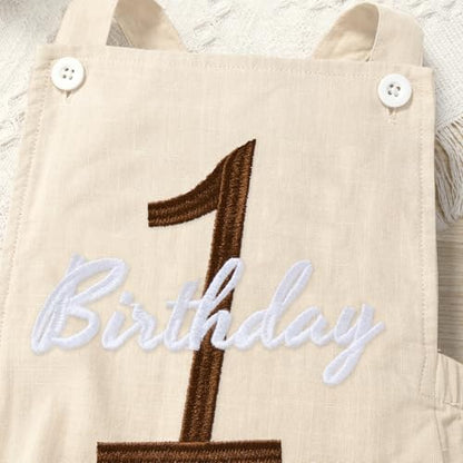 IMEKIS Baby Girls Boys Boho 1st Birthday Outfit Backless Overalls Romper for Cake Smash Photo Shoot - color: Apricot 1 Birthday, size: 9-12 Months
