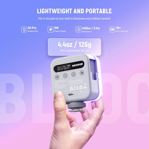 NEEWER Basic Magnetic RGB Video Light, 360° Full RGB Mini LED Camera Light CRI96+ 2500-9000K 18 Scenes 3 Cold Shoes & 1/4", 2000mAh Rechargeable Portable for Selfie/Tripod Photography Lighting, BL60C