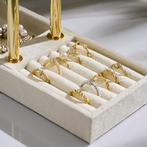 bussdis 2 Tier Bracelet Holder Display - Detachable T Bar Beige Velvet Bracelet Holder, Jewelry Holder Organizer for Bracelet, Necklace, Earrings, Rings - color: Beige