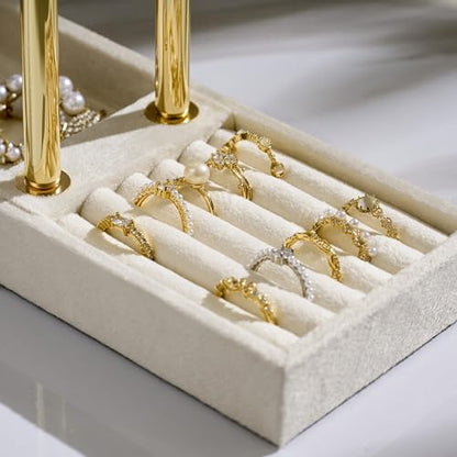 bussdis 2 Tier Bracelet Holder Display - Detachable T Bar Beige Velvet Bracelet Holder, Jewelry Holder Organizer for Bracelet, Necklace, Earrings, Rings - color: Beige