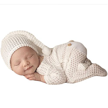 Zeroest Newborn Photography Props Boy Outfits Baby Photo Props Outfit Newborn Boy Photo Shoot Hat Set (Cream) - color: Cream