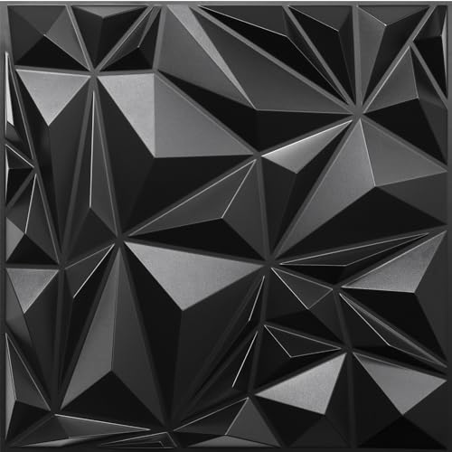 STICKGOO 12 Pack 3D Wall Panels for Interior Wall Decor, Black Diamond Design Accent Wall Panels, 19.7''x19.7'' Modern Textured Wall Panels for Living Room Lobby Bedroom TV Backdrop - color: Black