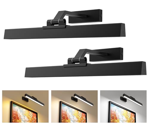 Afyuol Picture Lights for Wall, Battery Operated Gallery Light 16in for Paintings CCT Dimmable Recharging Battery Wall Lamp with Remote Control for Living Room Dartboard Art Bathroom 2PCS - color: Black, size: 2PCS16in