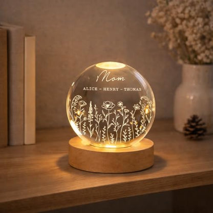 Noni Personalized Grandma's Garden Crystal Ball LED Night Light, Custom Birth Month Flowers, Heartfelt Gift for Grandma, Mom, Mother's Day Style 01 - color: Style 01