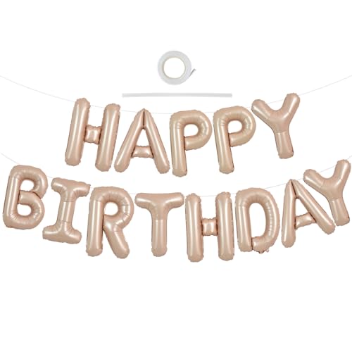 TONIFUL Light Brown Happy Birthday Balloons Banner, 16 Inch Light Brown Mylar Foil Letters Birthday Sign for Girls Boys Kids & Adults Birthday Decorations and Party Supplies - color: Caramel