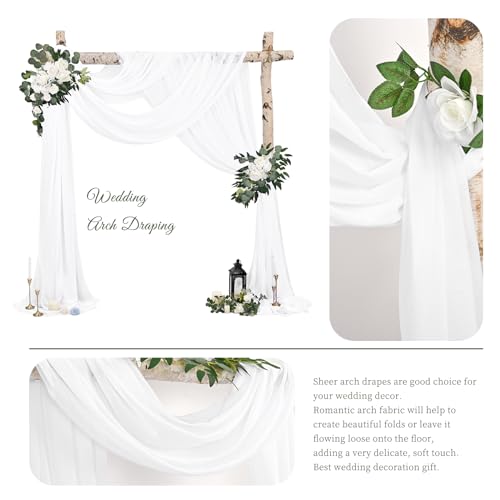 Showgeous Cream White Wedding Arch Drapes, 4 Panels 28" x 20ft Chiffon Fabric Drapes for Ceremony, Reception, Party - color: Cream White, size: 28"W x 240"L (Pack of 4)