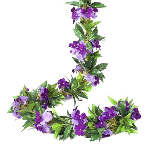 Floweroyal 6 Pack Artificial Flower Garlands 15.8FT Fake Impatiens Vines Silk Flowers Hanging Impatien Ivy for Wedding Arch Party Home Garden Wall Decor (Purple) - color: Impatiens-purple, size: 6pcs