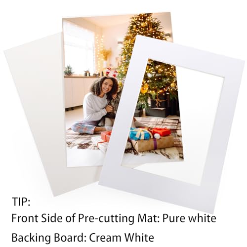 TOPZEA 18 Set White Picture Mat Kit, Include Anti Acid White Core Bevel Cutting Mats and Blank Backing Board, Pre-Cut Frame Matting Complete Set for Photo Prints Artwork, 5 x 7, 8 x 10, 11 x 14 Inch