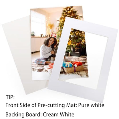 TOPZEA 18 Set White Picture Mat Kit, Include Anti Acid White Core Bevel Cutting Mats and Blank Backing Board, Pre-Cut Frame Matting Complete Set for Photo Prints Artwork, 5 x 7, 8 x 10, 11 x 14 Inch