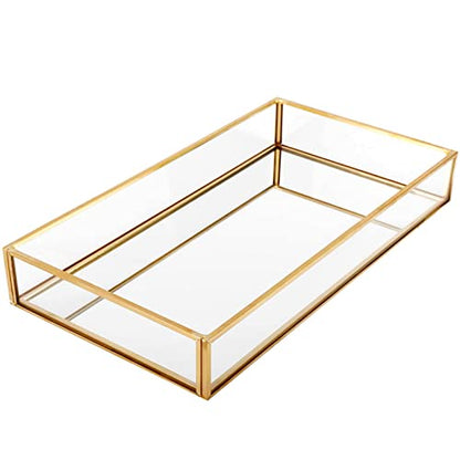 HighFree Rectangle Gold Mirror Tray, Decorative Glass Mirrored Vanity Tray for Perfume, Cosmetics, Makeup, Trinket, Jewelry (11.8x7.9x2) - size: 11.8" x 7.9" x 2"