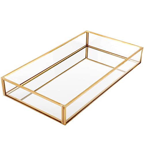 HighFree Rectangle Gold Mirror Tray, Decorative Glass Mirrored Vanity Tray for Perfume, Cosmetics, Makeup, Trinket, Jewelry (11.8x7.9x2) - size: 11.8" x 7.9" x 2"