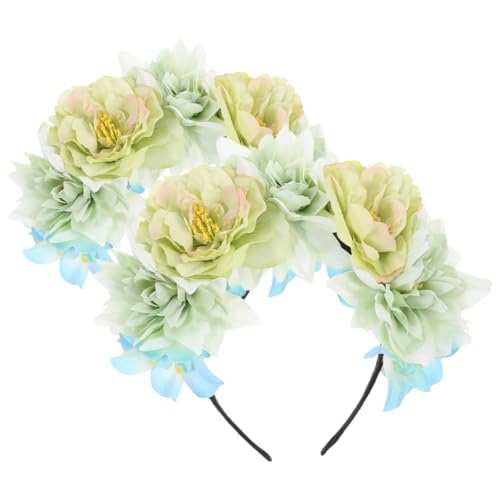 HOMSFOU Floral Headbands for Women 2pcs Vintage Fake Flower Hairband Double-sided Simulation Peony Headwear Photo Prop Hair Decoration