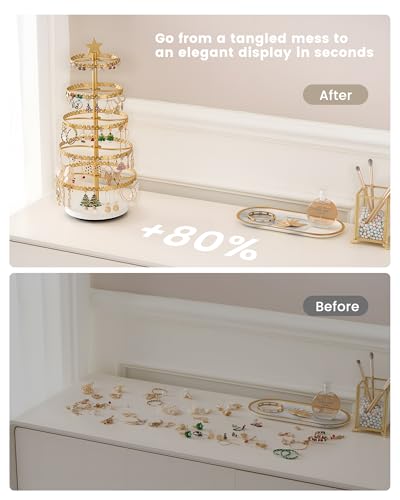 Lolalet 5-Tier Rotating Earring Holder Organizer, Metal Earring Display Stand Large Tree-shaped Rack for Studs Hoops Dangling Earrings, Gift for Women and Girls -Gold - color: Gold