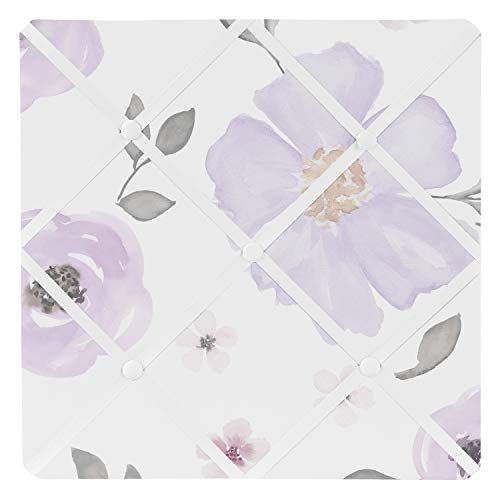 Sweet Jojo Designs Lavender Purple, Pink, Grey and White Fabric Memory Memo Photo Bulletin Board for Watercolor Floral Collection - Rose Flower - color: Purple Watercolor
