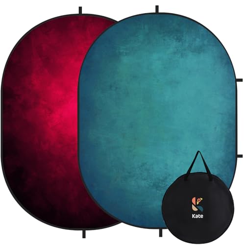 Kate Collapsible Backdrop Pop Up Backdrops Portable Red Cyan Photo Background, Video Conference, Portrait Photography, 5x6.5ft - color: Red