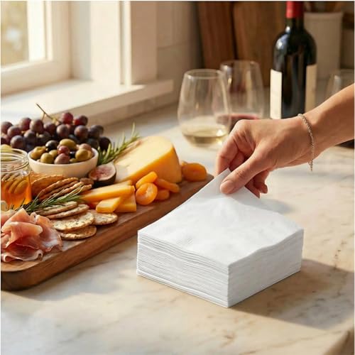 AMERICAN HOMESTEAD White Cocktail Napkins - Premium 4.75"x4.75" Disposable Linen-Like Beverage Napkins - Bulk Square Party Bar Serviettes for Weddings, Parties, Events, and Everyday Use - 600 Count - color: White, size: 4.75 x 4.75/600 Count