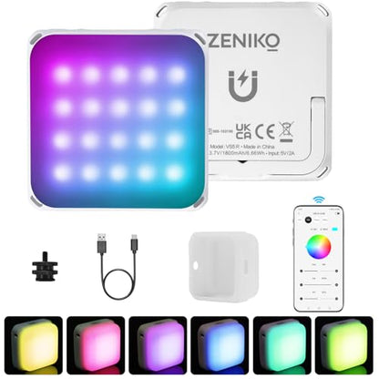 ZENIKO VS5 R Magnetic RGB LED Video Light with Soft Diffuser, Small Panel Light for Photography, Vlog, Live Streaming, HSI 36000 Colors, 2500K-8500K, CRI 95+, TLCI 96+, 13 FX Modes, APP Control - color: White
