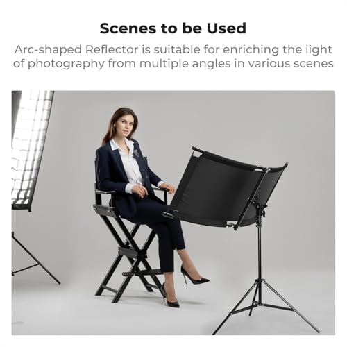 K&F CONCEPT U-Shape Reflector Curved Reflector 100x45cm with 4-in-1 Reflective Fabric, Black/Gold/White/Silver, with 1.5m Stand, with Storage Bag, for Photography Studios - size: 39.3*17.7inch