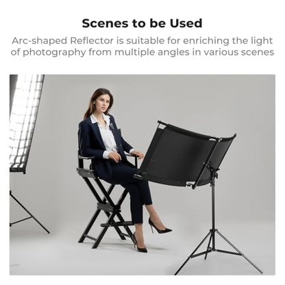 K&F CONCEPT U-Shape Reflector Curved Reflector 100x45cm with 4-in-1 Reflective Fabric, Black/Gold/White/Silver, with 1.5m Stand, with Storage Bag, for Photography Studios - size: 39.3*17.7inch