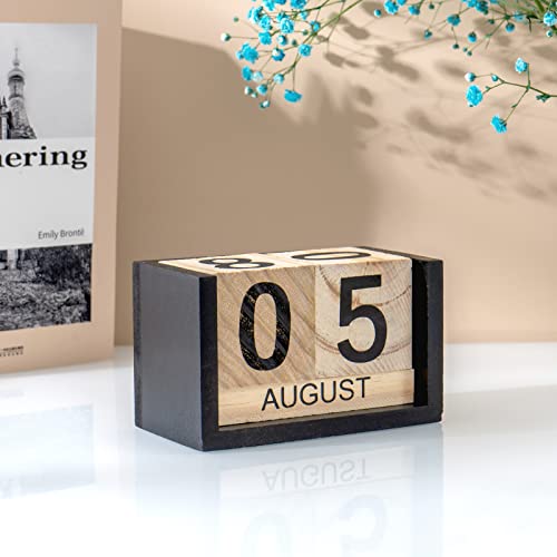 Notakia Wooden Gaobei Desk Blocks Calendar Perpetual Block Month Date Display (Large Black Wood Color) - color: Black Wood Large