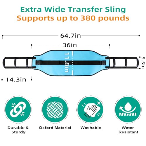 Transfer Sling, Gait Belt Transfer Belt with Padded Handles for Patient Lift Assist & Mobility Standing - Safely Move Elderly and Disabled from Bed and Wheelchair - color: Blue