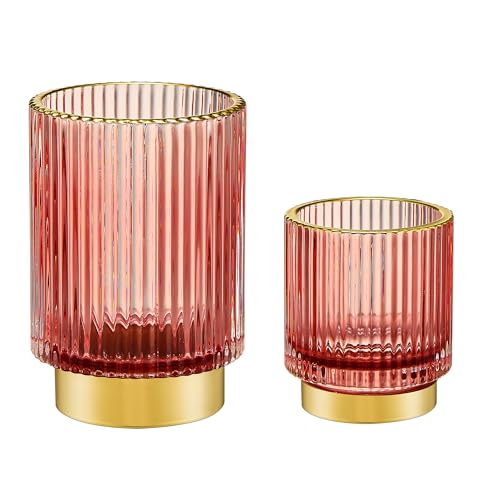 Makeup Brush Holder Organizer,Toothbrush Holders,Desk Pen Pencil Holder,Multifunctional Vintage Glass Brush Cup(A3-16-US) - color: Red, size: Small+Large